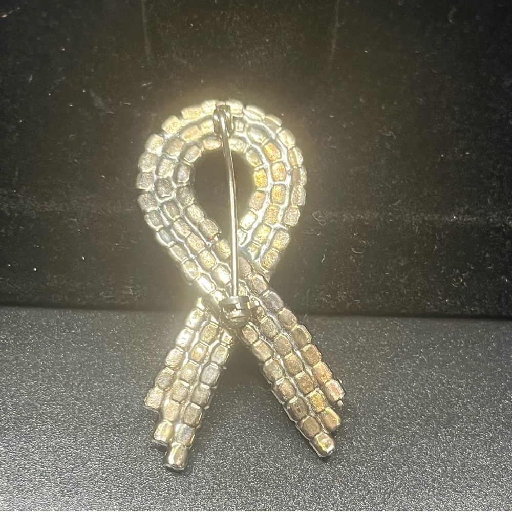 Pink Rhinestone Ribbon Brooch Breast Cancer Awareness - Picture 4 of 4